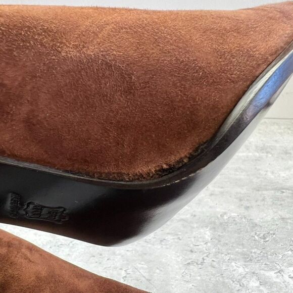 Via Spiga Square Toe Brown Suede Tortoise Lucite Heel Pumps Womens Size 10M - Picture 6 of 12